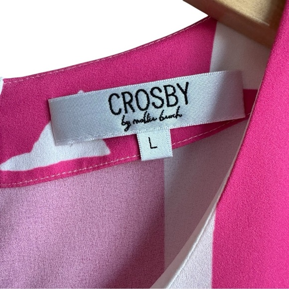 CROSBY by Mollie Burch | Pink Abstract Short Sleeve Blouse | Button Back Top | L - Picture 5 of 5